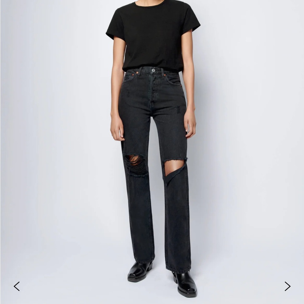 Re/done High-Rise loose Black Distressed Straight-Leg Jeans